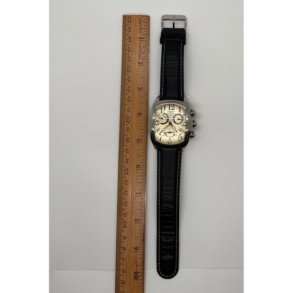 Invicta Men’s Chronograph Watch Tonneau Case Quartz Leather Strap Box Papers